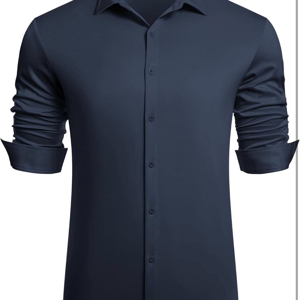 Men's Long Sleeve Wrinkle Free Shirts Button Down Casual Stretch Dress Shirt - Picture 3 of 6
